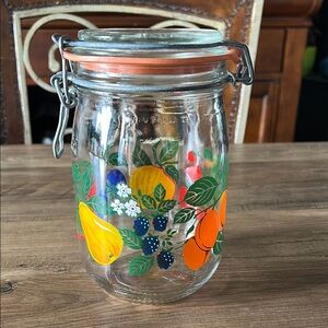 Vintage 1970’s Le Parfait Super Fruit Motif Preserving Glass Jar 1L France